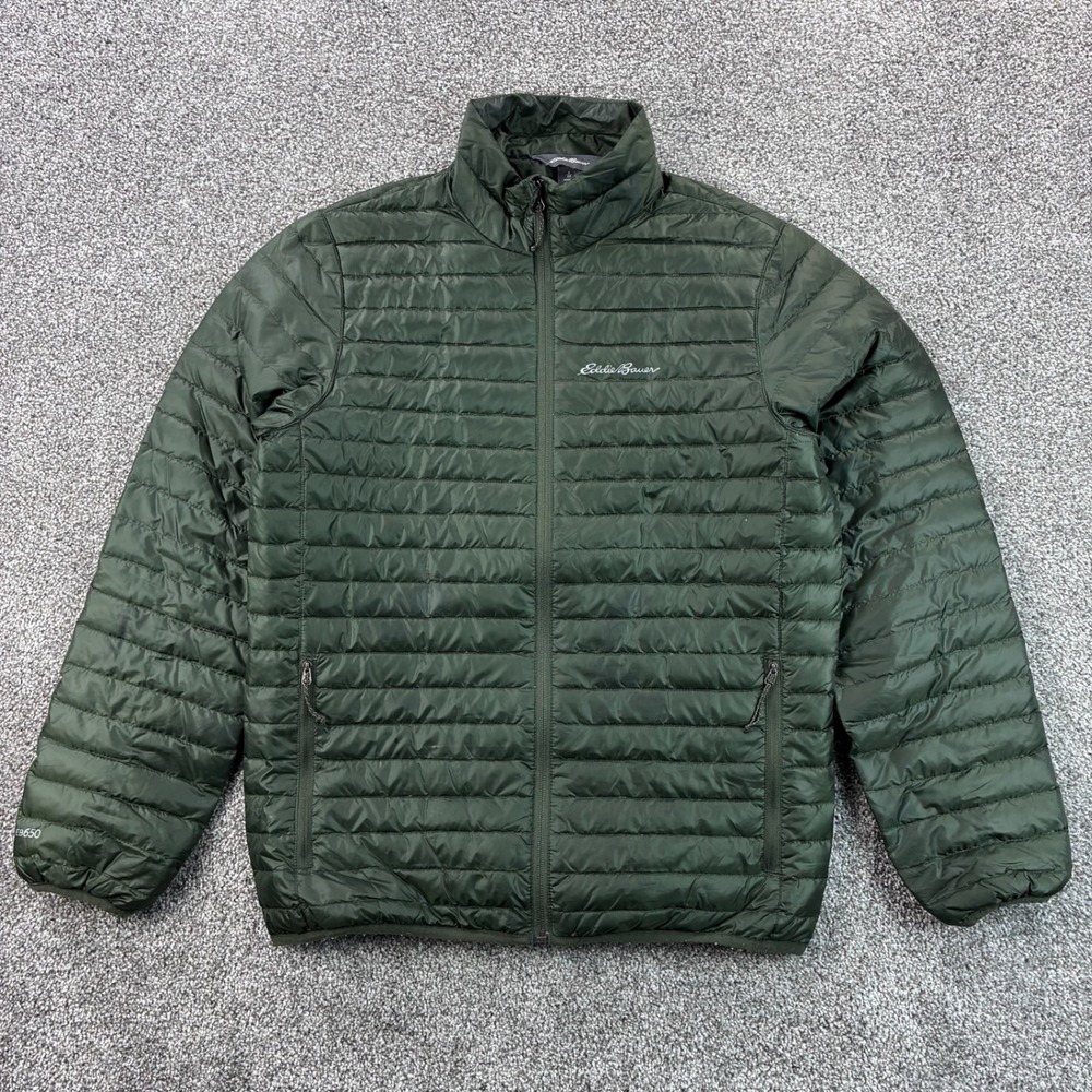 Eddie Bauer Eb650 Down Puffer Jacket Mens Small Green Full‎ Zip Coat Outdoors